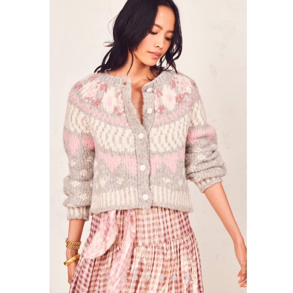 LoveShackFancy JAMIE CARDIGAN in FAIRY DUST GREY